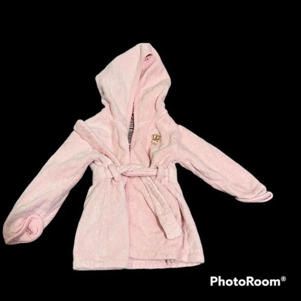 Juicy Couture Baby Pink Hooded Terry Cloth Bathrobe Crown One Size